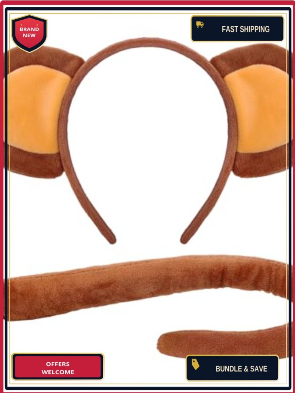 Monkey Ears and Tail Set Costume Accessory for Adults